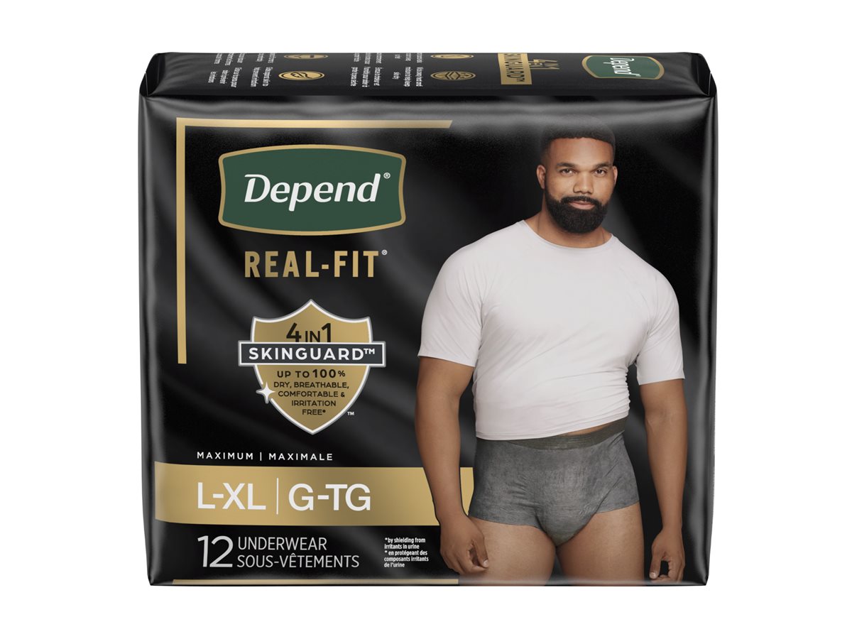 Depend Real Fit Incontinence Pants for Men - Maximum - Large/Extra Large - Grey/Black - 12's