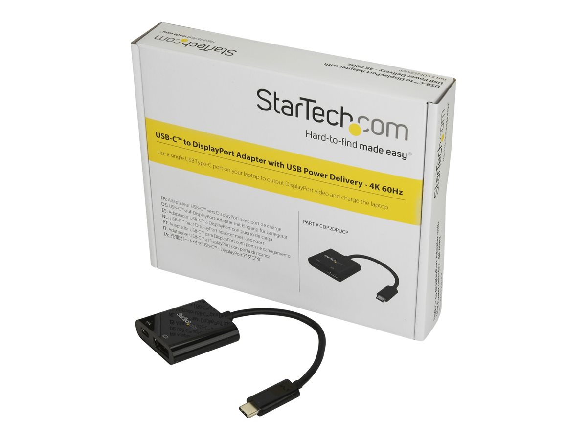 StarTech.com USB C to DisplayPort Adapter with Power Delivery, 4K 60Hz HBR2, USB Type-C to DP 1.2 Monitor/Display Video Converter w/ 60W PD Pass-Through Charging, Thunderbolt 3 Compatible - USB-C Male to DP Female (CDP2DPUCP) - adaptér DisplayPort