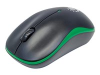 Manhattan Success Wireless Mouse, Black/Green, 1000dpi, 2.4Ghz (up to 10m), USB, Optical, Three Button Scroll Wheel, USB micro receiver, AA battery (included), Low friction base, Blister Optisk Trådløs Sort Grøn
