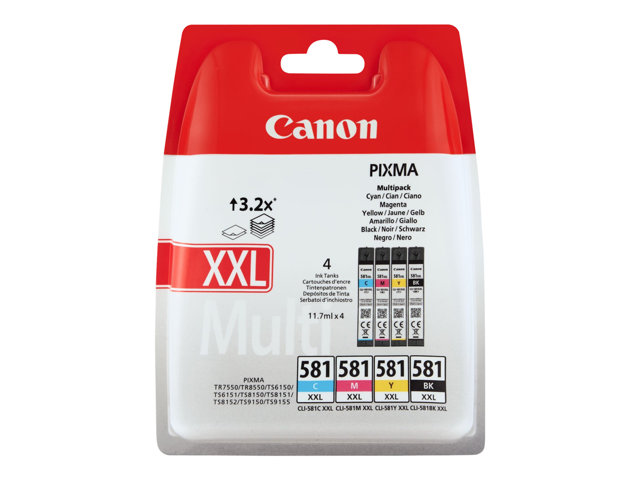 Image of Canon CLI-581XXL C/M/Y/BK Multi Pack - 4-pack - Very High Yield - black, yellow, cyan, magenta - original - ink tank