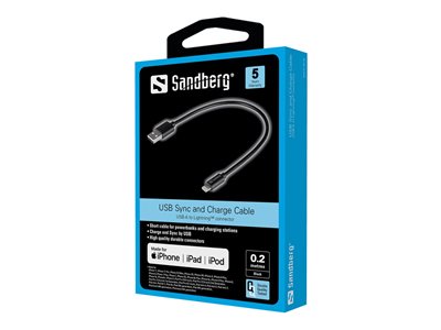 SANDBERG USB>Lightning MFI 0,2m Black