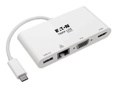 Eaton Tripp Lite Series USB C Docking Station Adapter Converter Thunderbolt 3 Compatible 4K HDMI VGA Gbe USB-A Hub White