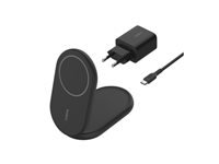 Belkin BOOST CHARGE - Support de chargement sans fil - magnétique, pliable, avec Qi2 + adaptateur secteur - 15 Watt 