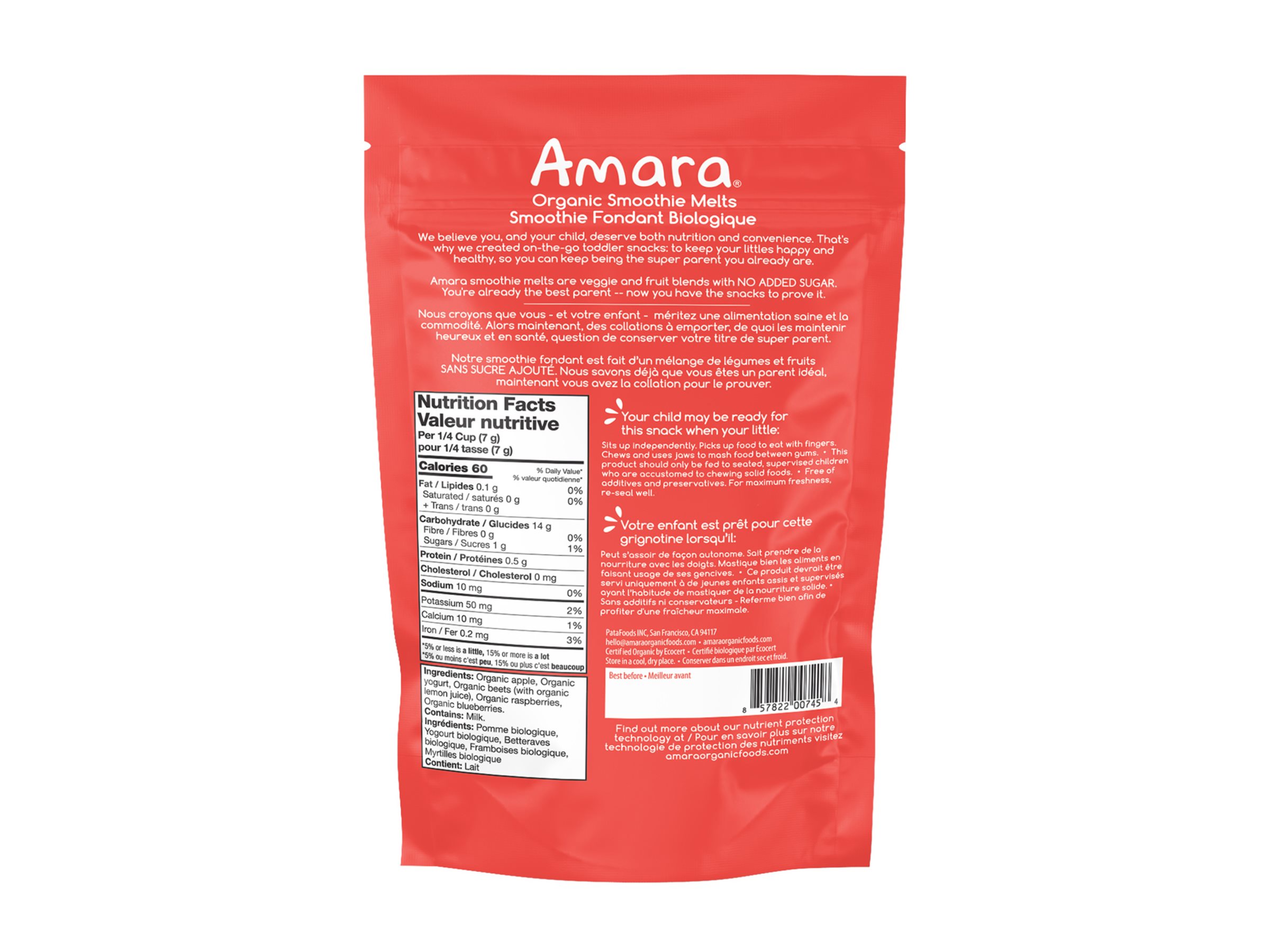 Amara Organic Smoothie Melts Snack - Berries Beets n' Yogurt - 23g