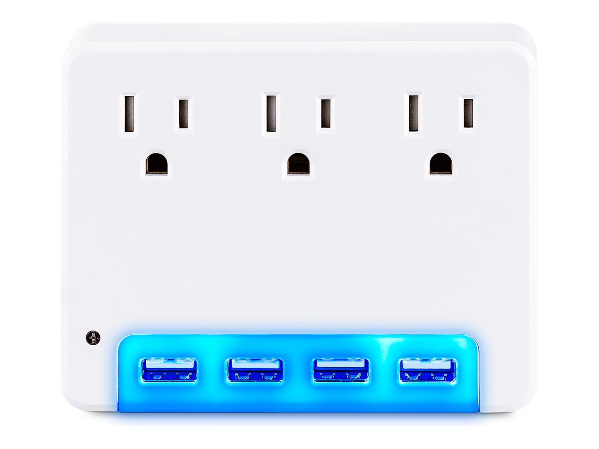 3AC OUT WALL TAP NEMA 125V4PORT USB 3.4A NIGHT LIGHT 1YR