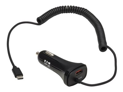 Eaton Tripp Lite Series USB Car Charger Dual Port 30W USB-A & USB C w Coiled Cord 6ft