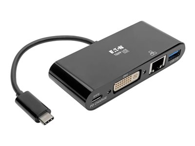 Tripp Lite USB C to DVI Multiport Video Adapter Converter w/ USB-A Hub, USB-C PD Charging, Gigabit Ethernet Port Thunderbolt 3 Compatible USB Type C to DVI, USB Type-C