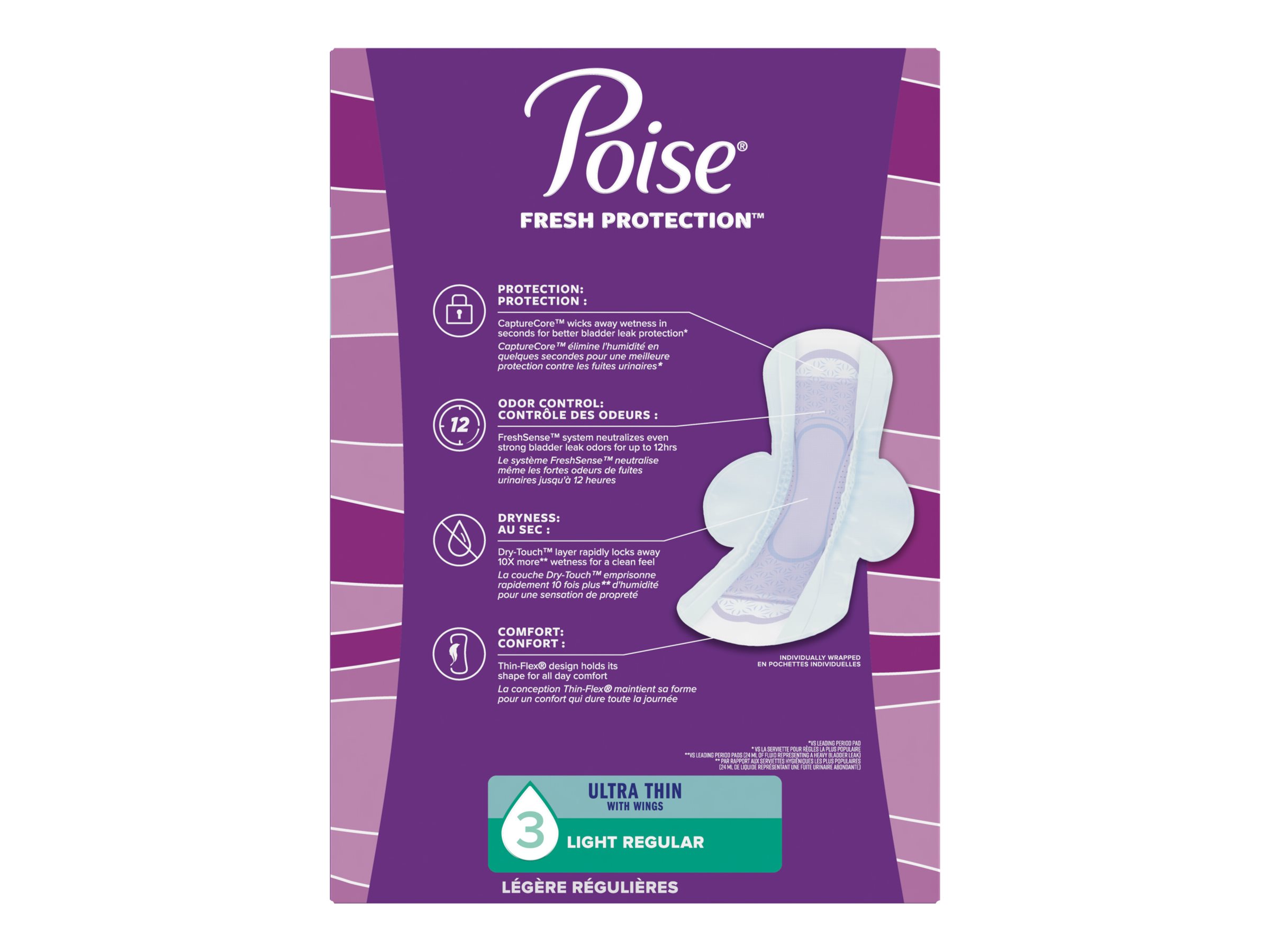 Poise Ultra Thin Regular Length Incontinence & Postpartum Pads With Wings - Light Absorbency - 66 Count