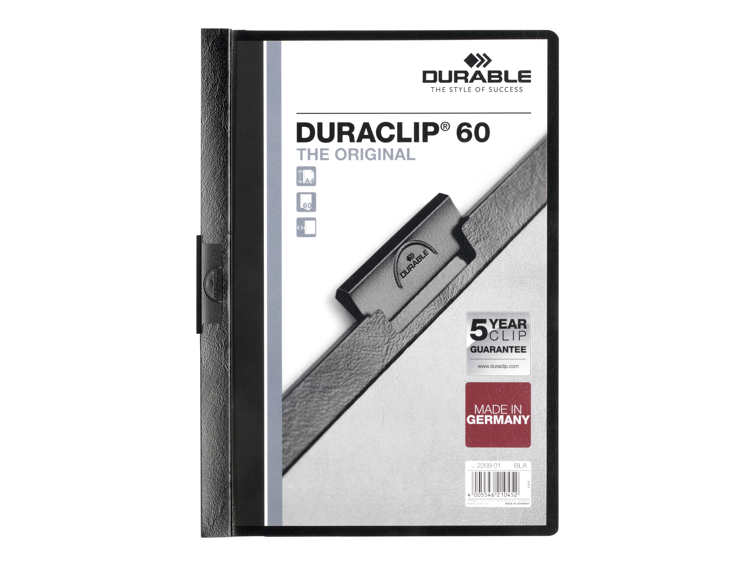 Durable Duraclip 60 Clip File For A4 Capacity 60 Sheets Black With Transparent Front Cover