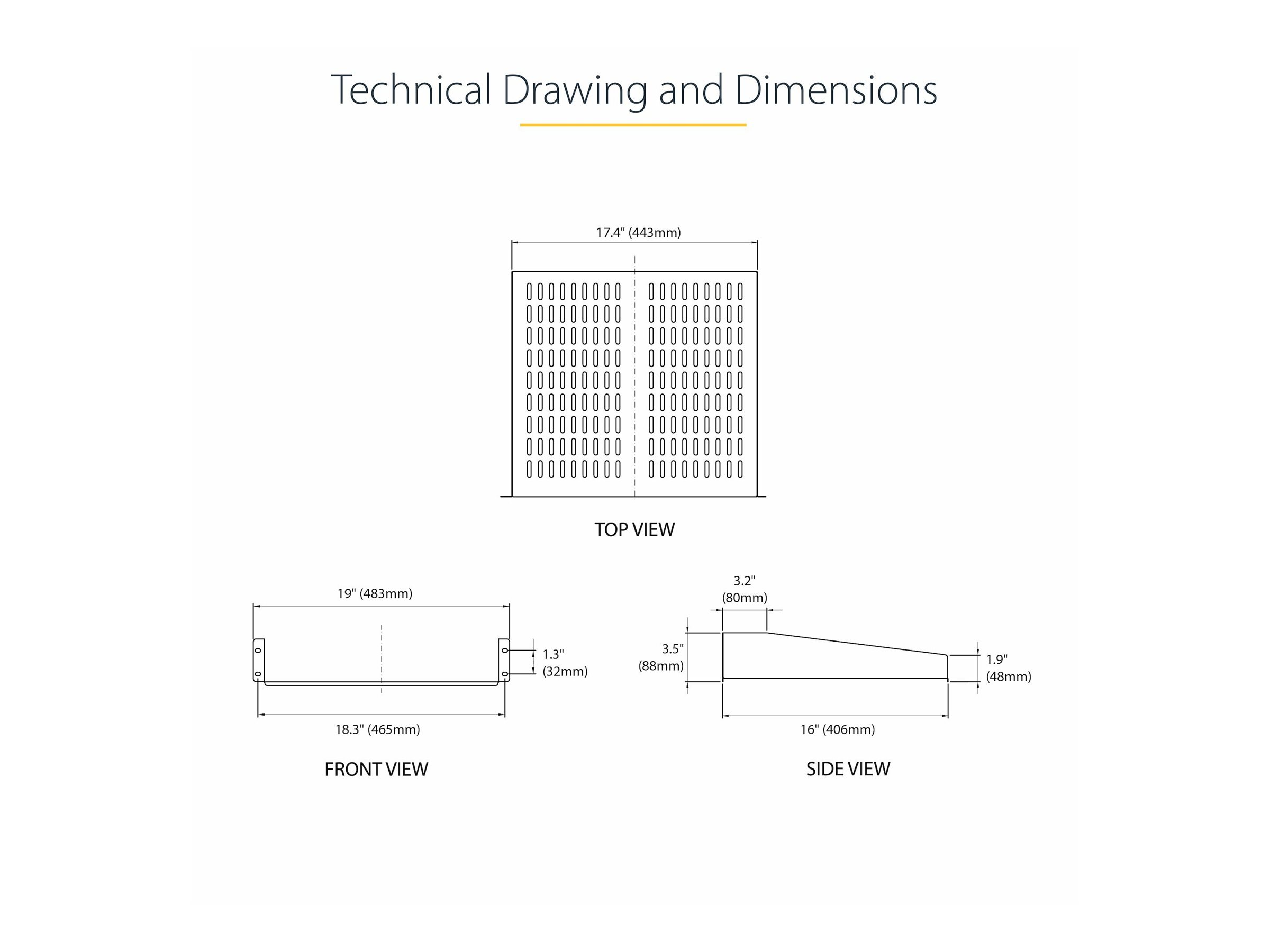 Startech 1U Server Rack Shelf, 2U 16in Universal Fixed Vented Network Rack Shelf/Cantilever Tray for 19" AV/Data/Network Equipment Enclosure w/Cage Nuts & Screws, 50lbs Weight Cap. - 2U Network Rack Shelf (CABSHELFV) - rack shelf - 2U