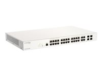 Nuclias Cloud Managed 28-Port Layer2 PoE+ Gigabit Switch, 24x 10/100/1000Mbit/s TP (RJ-45) PoE Port, Port 1-24 802.3at Power-over-Ethernet bis 30 Watt Leistung pro Port, 4x 1000Mbit/s SFP Slot, 802.3x Flow Control, 802.3ad Link Aggregation und statis