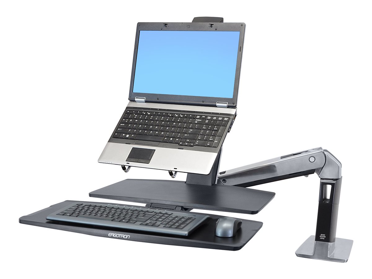 Ergotron WorkFit-A Single LD Workstation With Worksurface - nástavec na stůl - leštěný hliník, černá – foto 7