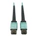 Tripp Lite 400G MTP/MPO Multimode OM4 Plenum-Rated Fiber Cable, 24F MTP/MPO-PC to 24F MTP/MPO-PC, Aqua, 5M