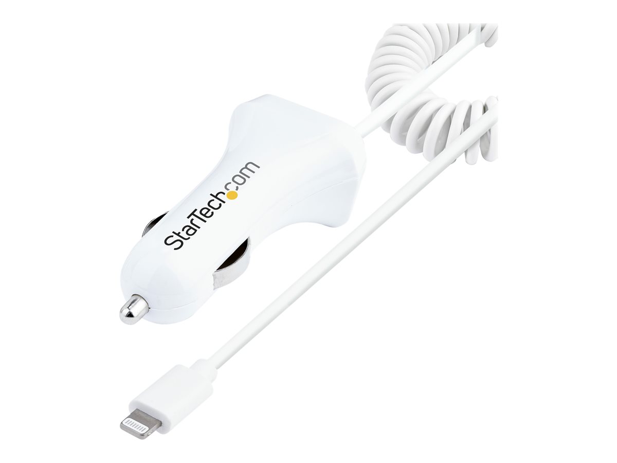 StarTech.com Lightning Car Charger with 1m Coiled Lightning Cable, 12W, White, 2 Port USB Car Charger Adapter for Phones and Tablets, In Car Apple iPhone/iPad Charger w/ Built-in Cord - Dual USB Car Charger (USBLT2PCARW2) napájecí adaptér do auta - USB, Lightning - 12 Watt – foto 4