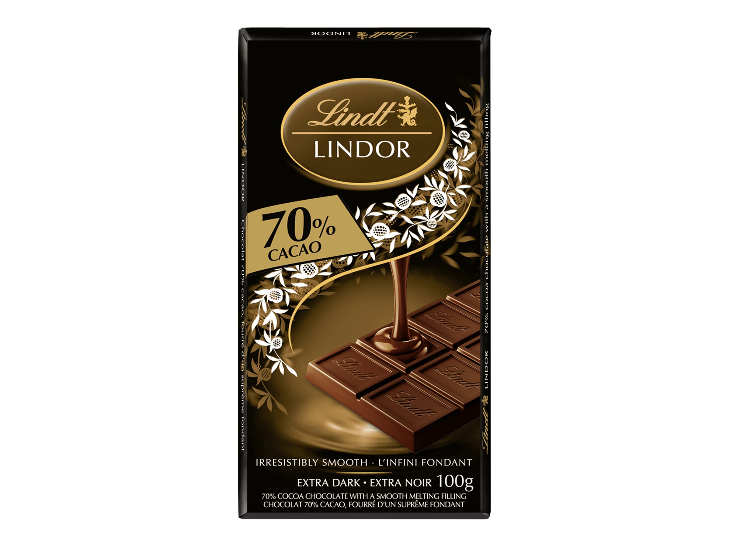 LINDOR Extra Dark Chocolate Bar - 70% Cacao - 100g