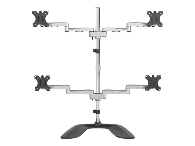 Image of StarTech.com Desktop Quad Monitor Stand, Ergonomic VESA 4 Monitor Arm (2x2) up to 32", Free Standing Articulating Universal Pole Mount, Height Adjustable/Tilt/Swivel/Rotate, Silver - Heavy-duty VESA Mount (ARMQUADSS) stand - adjustable arm - for 4 monitor