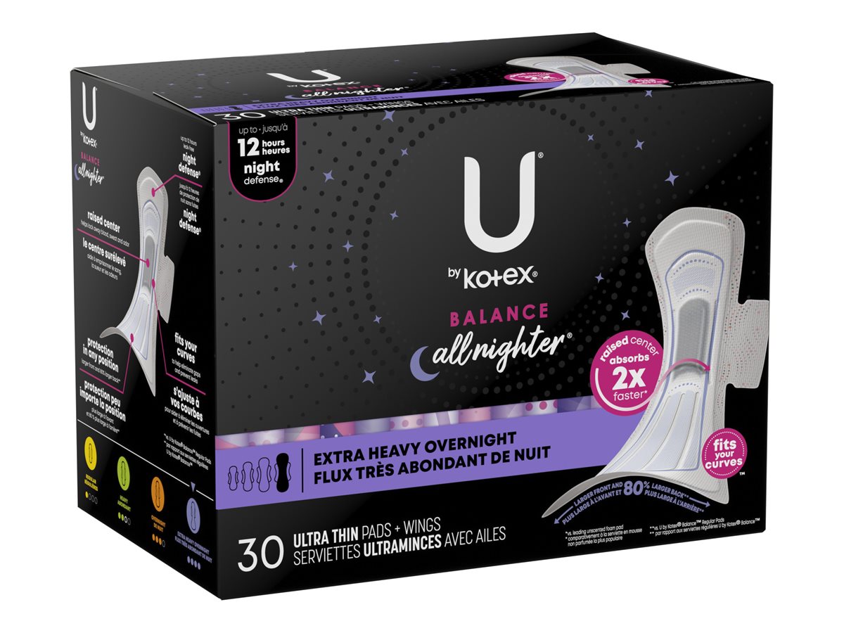 U by Kotex Balance Ultra Thin Sanitary Pad - Extra Heavy Overnight - 30 Count