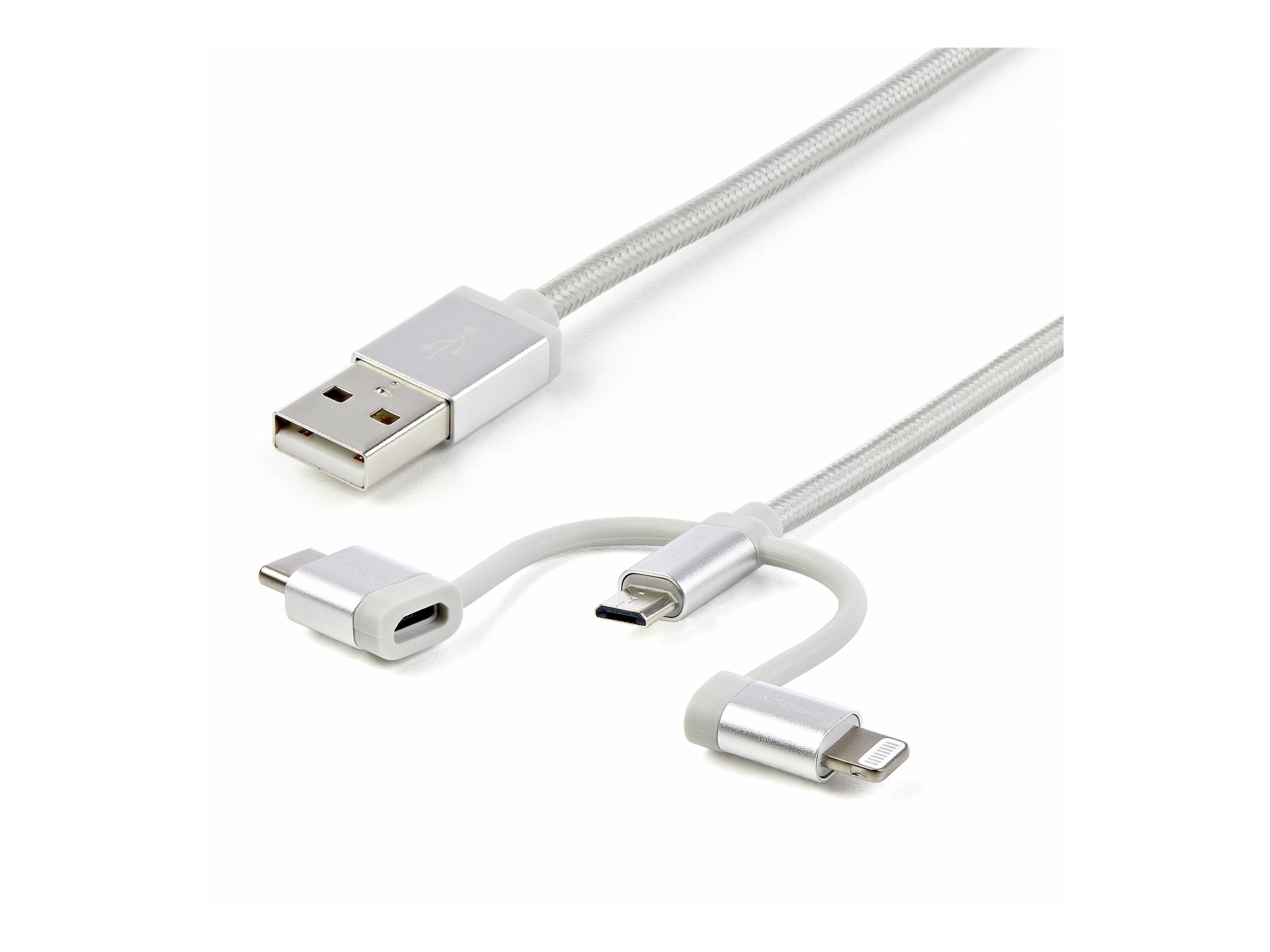 StarTech 6ft (1.8m) USB Multi-Charging Cable, USB-A to Lightning/USB-C/Micro-USB, Apple MFi Certified, Braided Nylon Jacket; USB 3-in-1 Charger Cable/Cord