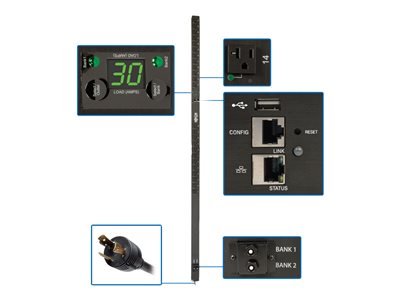 Tripp Lite 2.9kW Single-Phase Switched PDU, LX Platform, Outlet Monitoring, 120V Outlets (24 NEMA 5-15/20R), L5-30P Plug, 0U, TAA