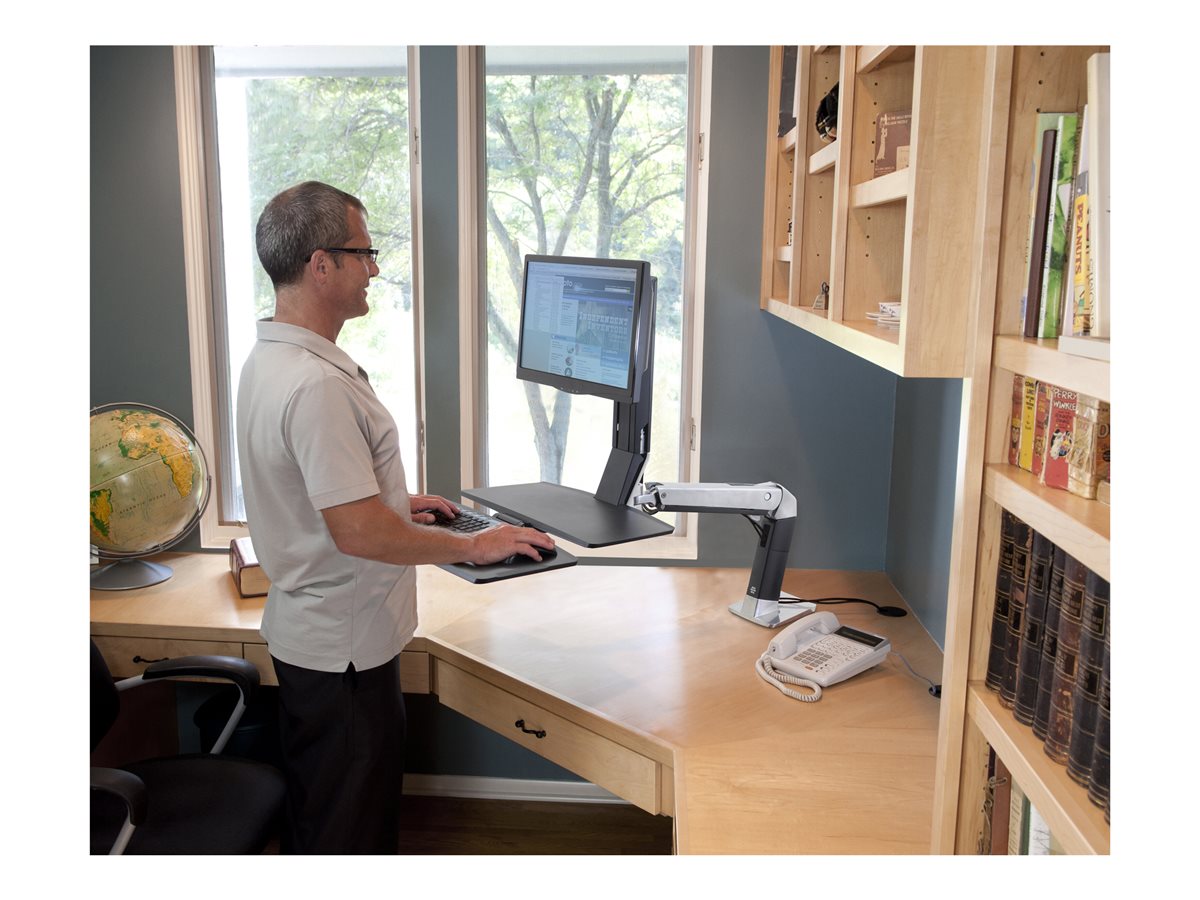 Ergotron WorkFit-A Single LD Workstation With Worksurface - nástavec na stůl - leštěný hliník, černá – foto 4