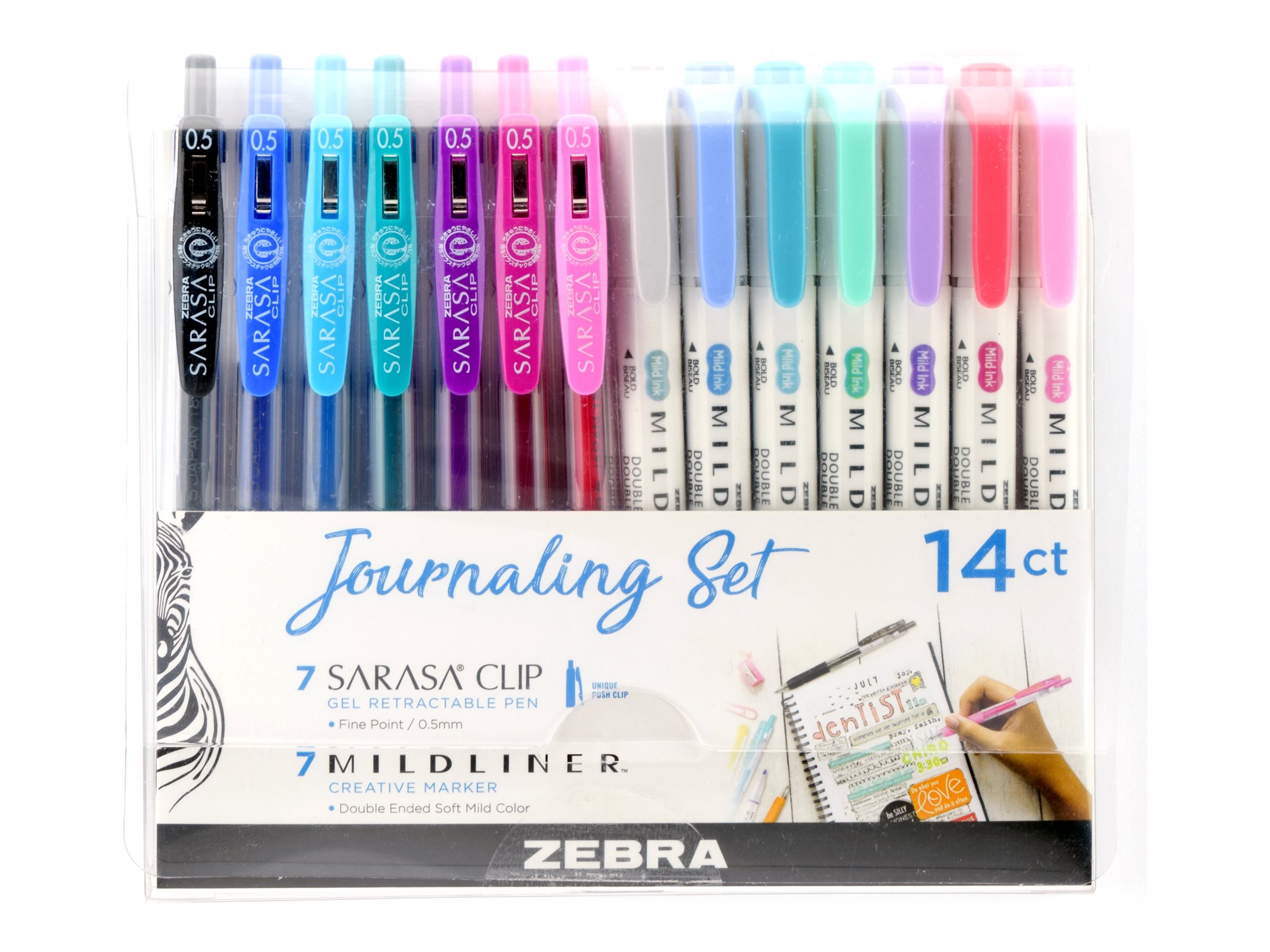 Zebra Mildliner & Sarasa Clip Journaling Set Rollerball Pen and Twin-Tip Highlighter Set - 14 pieces