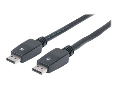 Manhattan DisplayPort Cable, v1.1, 4K@60Hz, 10m, Male to Male, With Latches, Fully Shielded, Black, Lifetime Warranty, Polybag