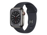 Apple Watch Series 8 (GPS + Cellular) - graphite stainless steel - smart watch with sport band - midnight - 32 GB