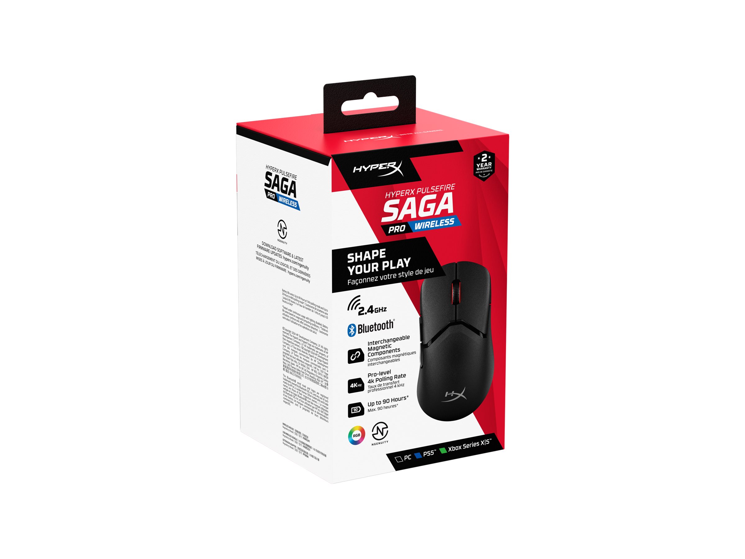 HyperX Pulsefire Saga Pro mouse 2.4 GHz Bluetooth 5.0 USB Product shot Front 79950