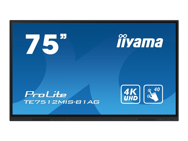 iiyama ProLite TE7512MIS-B1AG - 190 cm (75") Diagonalklasse (189.3 cm (74.5") sichtbar) LCD-Display mit LED-Hintergrundbeleuchtung - interaktive Digital Signage - mit Touchscreen - 4K UHD (2160p) 3840 x 2160 - Direct LED - schwarze Blende mit mattem