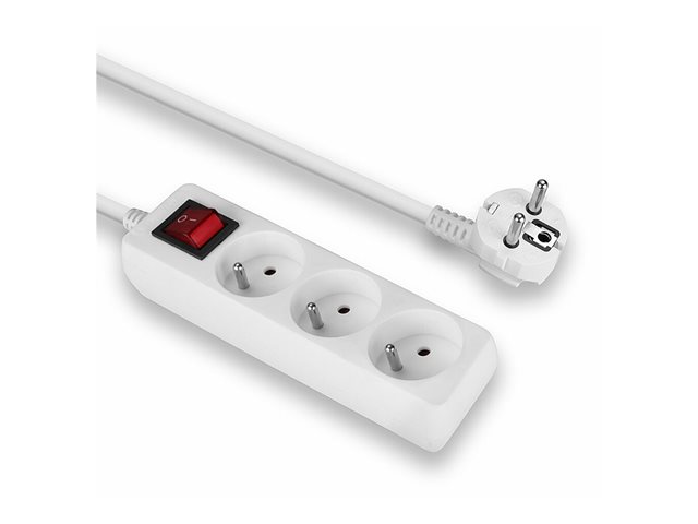 Multiprise 3 prises FR avec interrupteur, blanc