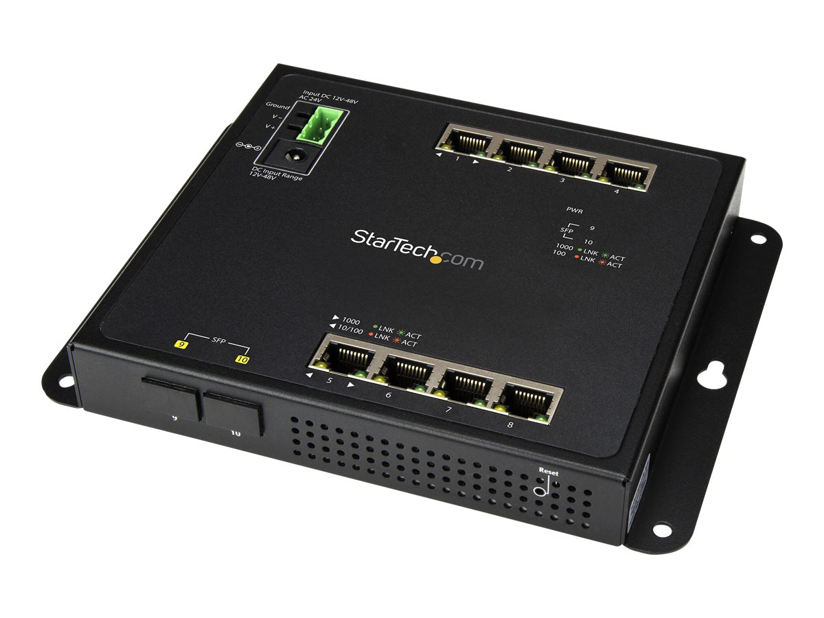 StarTech.com Industrial 8 Port Gigabit Ethernet Switch w/2 MSA SFP Slots L2 Managed Network RJ45 LAN Layer2 Switch Din Rail Hardened IP-30 (IES101G2SFPW)