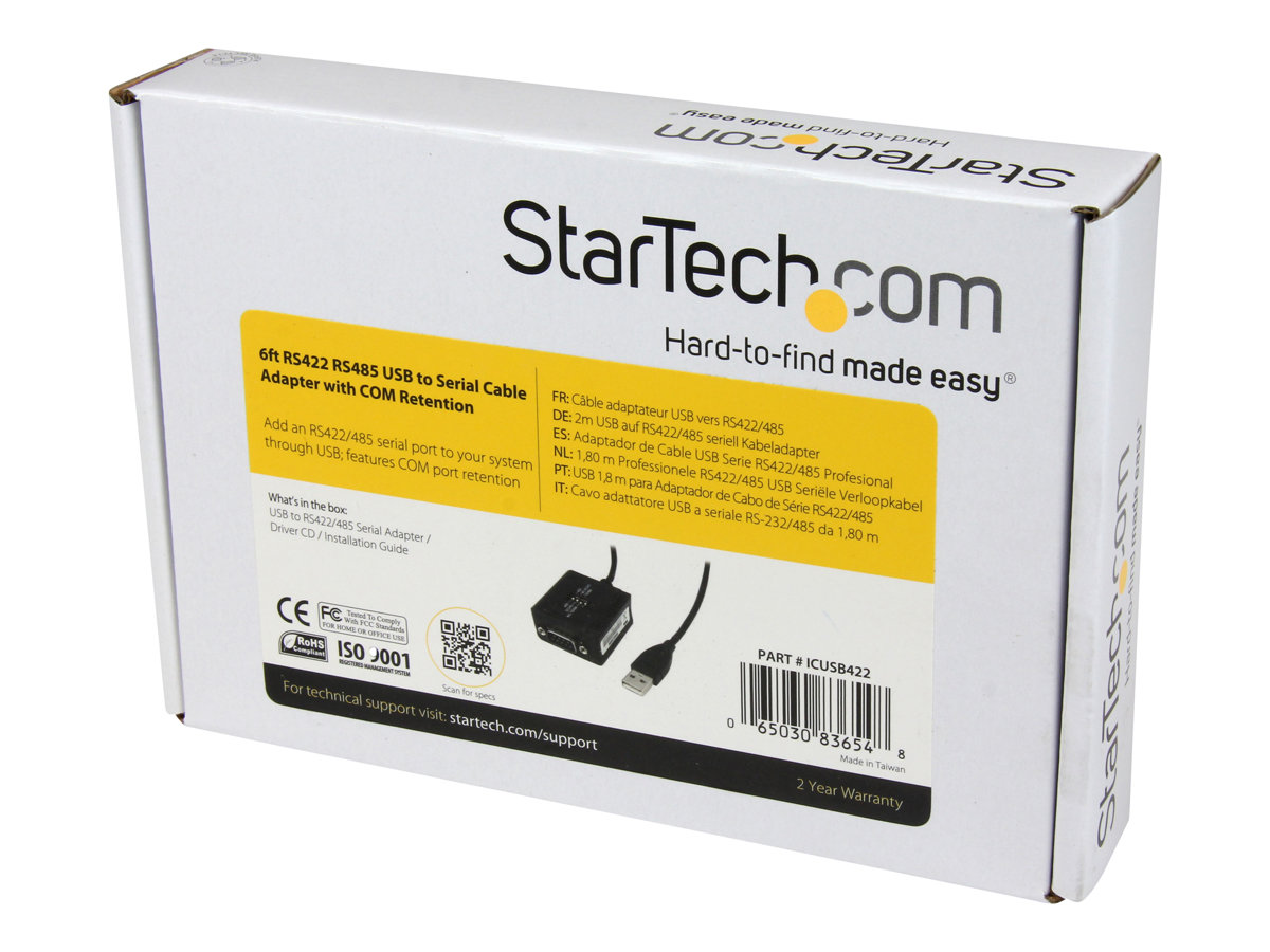 StarTech.com 6 ft Professional RS422/485 USB Serial Cable Adapter w/ COM Retention (ICUSB422) - sériový adaptér - USB - RS-422/485 – foto 6