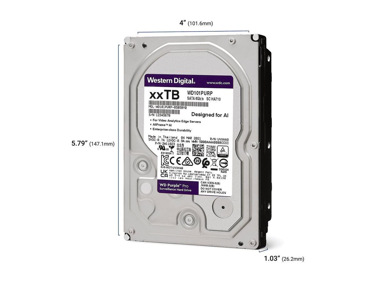 WD Purple Pro WD142PURP hard drive 14 TB surveillance smart video SATA Product shot Right-angle 79851