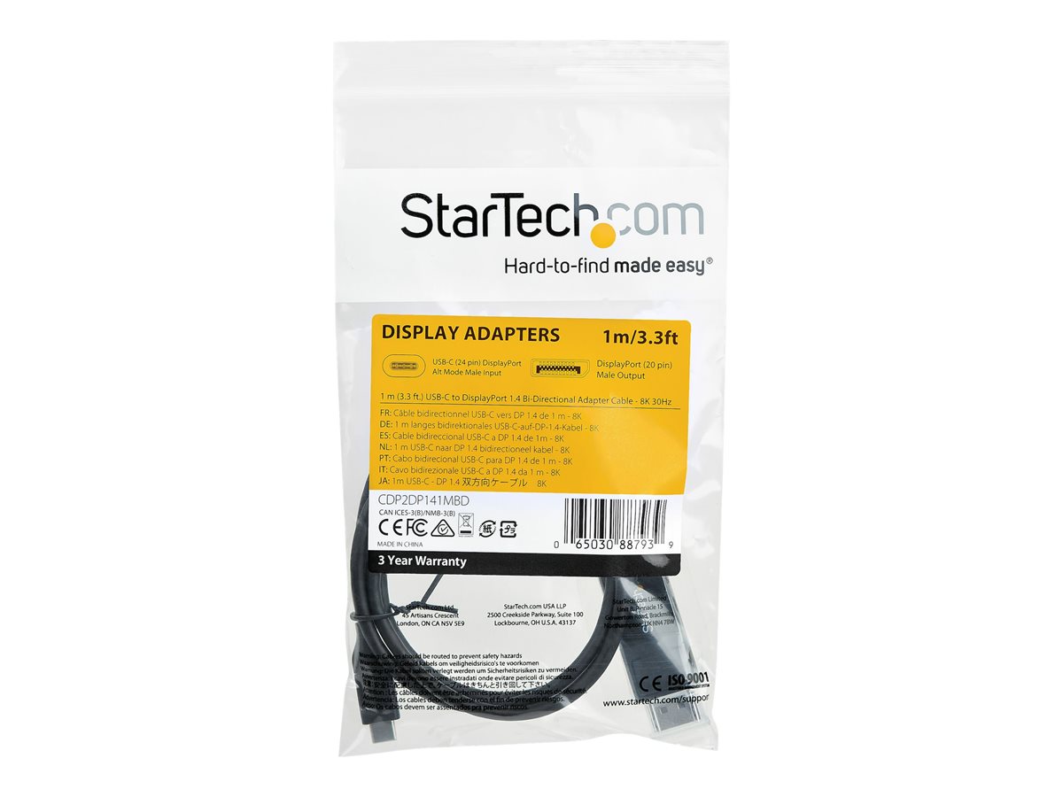 StarTech.com 3ft/1m USB C to DisplayPort 1.4 Cable 8K 60Hz/4K, Bidirectional DP to USB-C or USB-C to DP Reversible Video Adapter Cable, HBR3/HDR/DSC, USB Type C/Thunderbolt 3 Monitor Cable - 8K USB-C to DP Cable (CDP2DP141MBD) - kabel DisplayPort - USB-C do DisplayPort - 1 m – foto 3