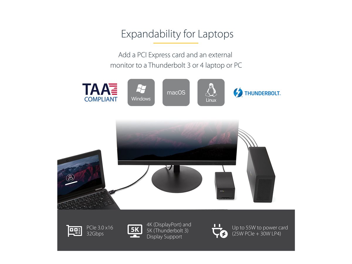 StarTech.com Thunderbolt 3 PCIe Expansion Chassis, External Enclosure Box with 1x PCI-Express Slot, 5K/4K Output Via TB3/DP Ports, TAA - systémový bus extender - DP – foto 9