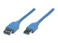 Manhattan USB-A to USB-A Extension Cable, 3m, Male to Female, 5 Gbps (USB 3.2 Gen1 aka USB 3.0), SuperSpeed USB, Blue, Lifetime Warranty, Polybag