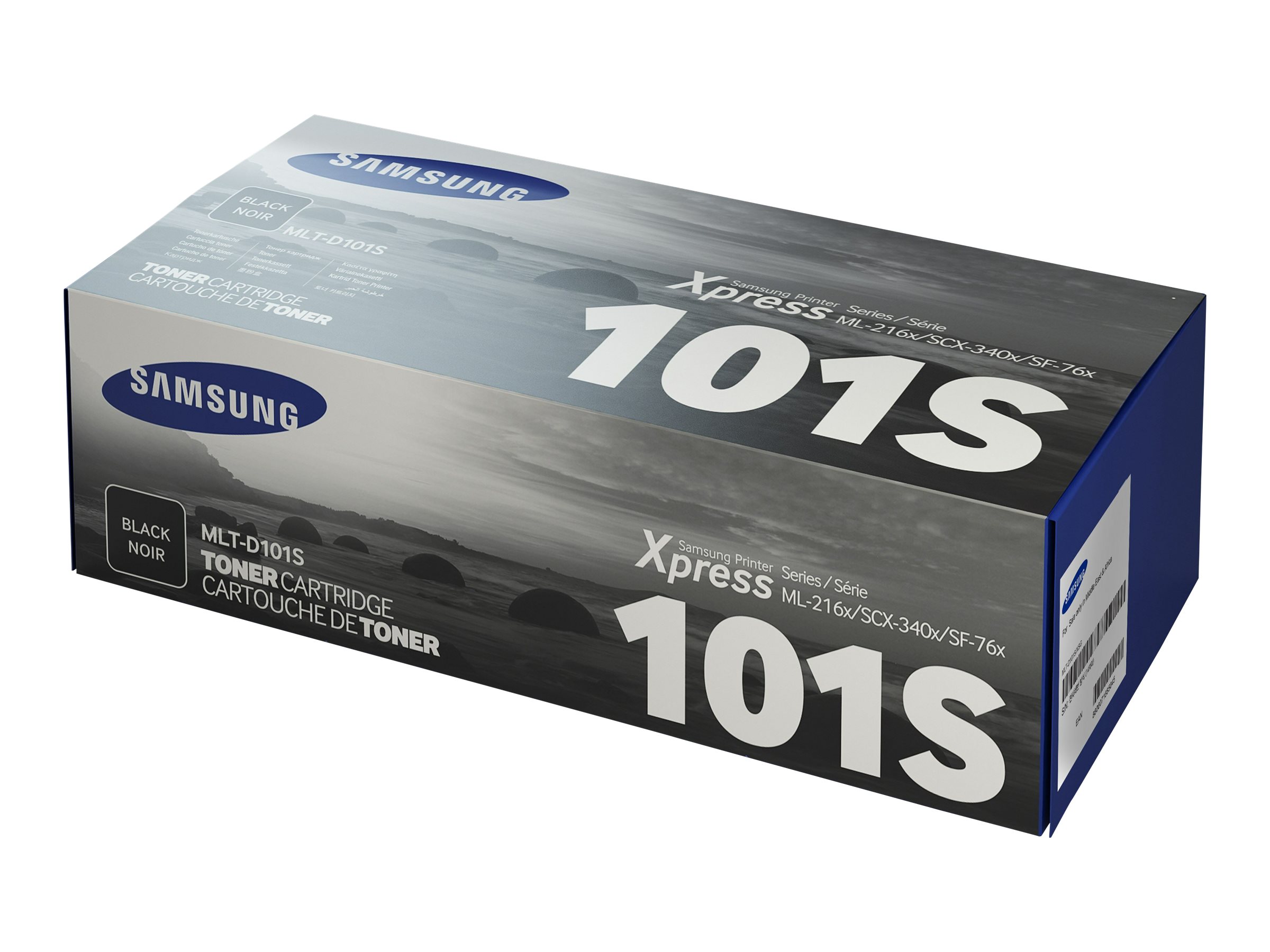 HP MLT-D101S black original toner cartridge Product shot Right-angle 80000