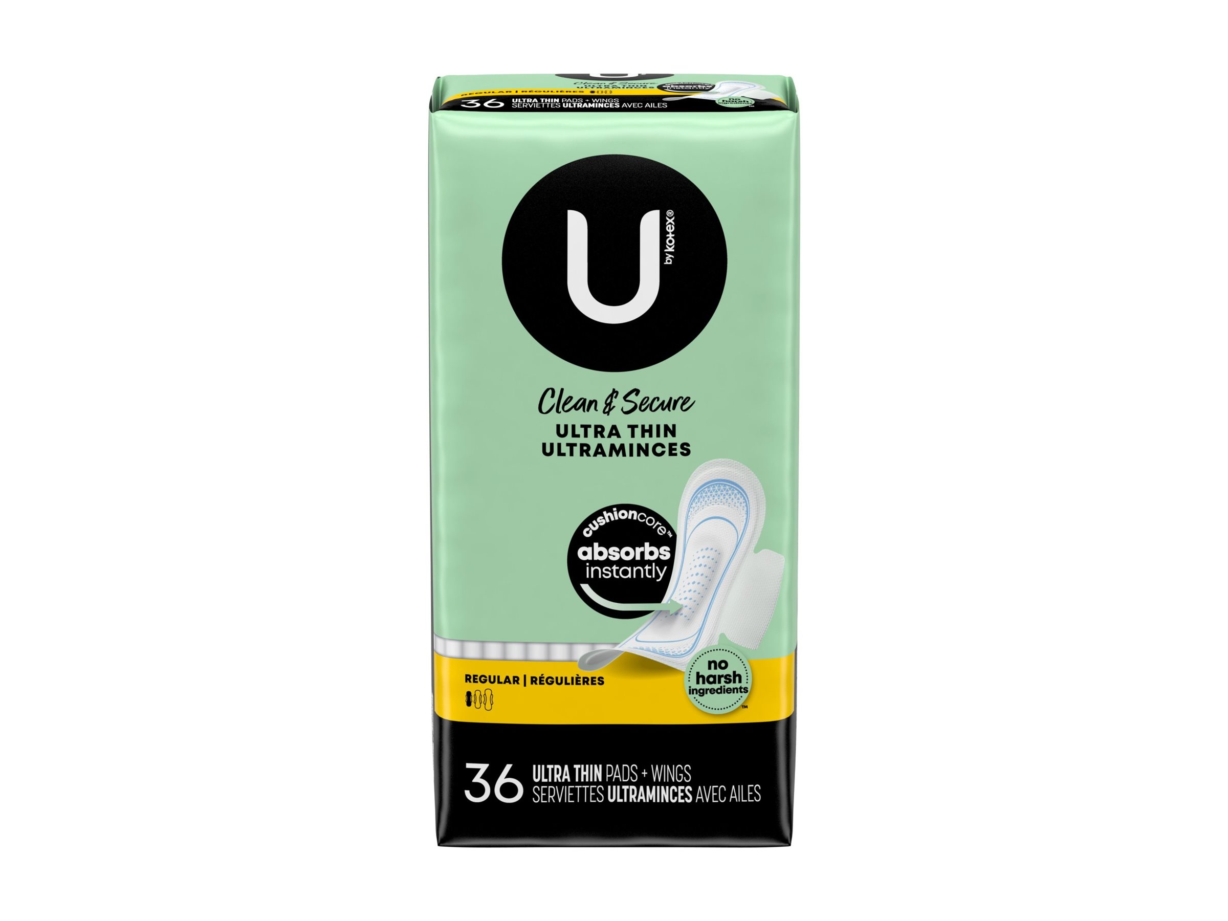 U by Kotex Clean & Secure Ultra Thin Pads with Wings - Regular Absorbency -  36 Count