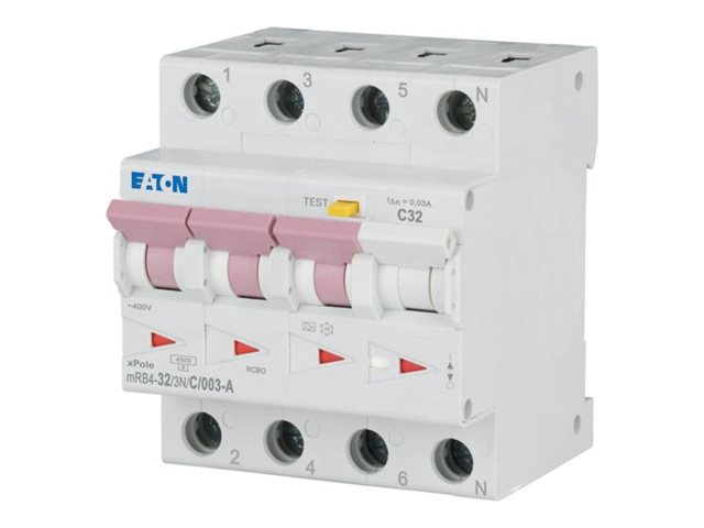 EATON mRB4/6 RCBO - residual-current circuit breaker with overcurrent protection RCD/MCB 32A 30mA MCB trip curve C 3pole+N RCCB