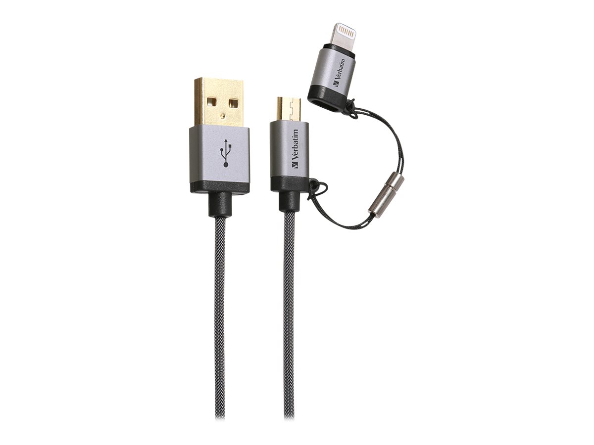 Verbatim Sync & Charge 2-in-1 Lightning cable Lightning / USB 1.2 Package view Left-angle 77800