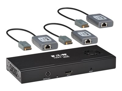Eaton Tripp Lite Series 3-Port DisplayPort to DisplayPort Splitter/Extender Kit over Cat6, MST Hub, 8K/4K 60 Hz, DP 1.4, Up to 230 ft. (70 m), TAA