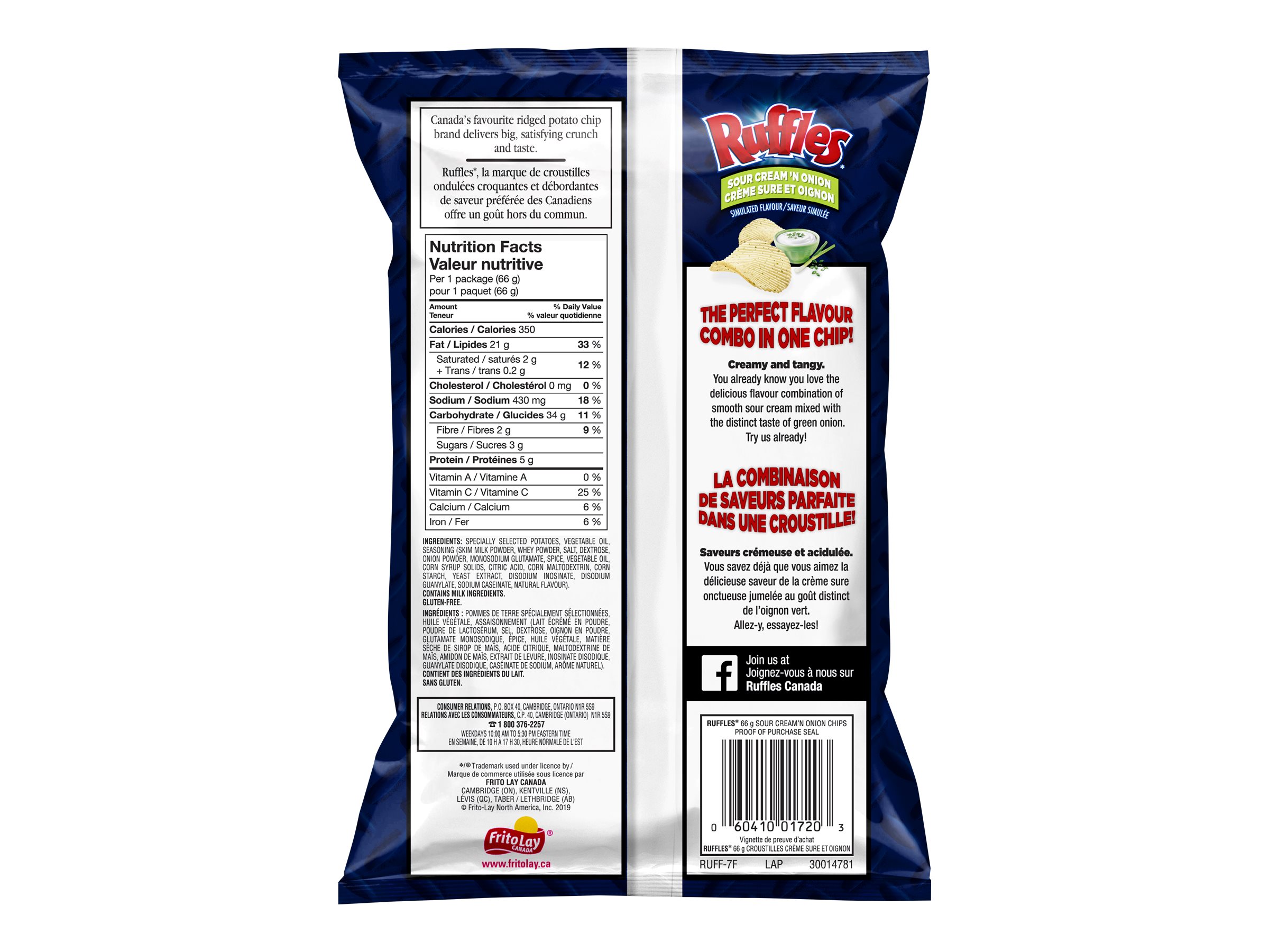 Ruffles Potato Chips - Sour Cream 'N Onion - 66g