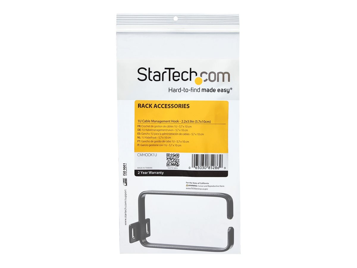 StarTech.com 1U Vertical 2.2 x 3.9in Server Rack Cable Management D-Ring Hook w/ Flexible Opening - Network Rack-Mount Cord Organizer Ring (CMHOOK1U) - kroužek pro uspořádání kabelů - 1U – foto 6