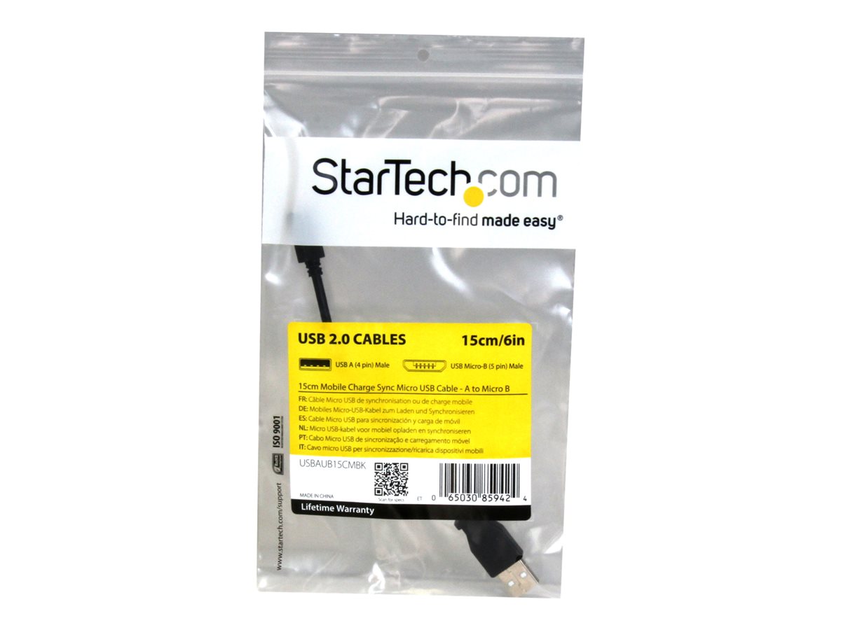 StarTech.com 15cm 6in Mobile Charge Sync USB to Slim Micro USB Cable for Phones & Tablets A to Micro B - M/M - Thin Micro USB Charge Cable (USBAUB15CMBK) - kabel USB - Micro USB typ B do USB - 15 cm – foto 2