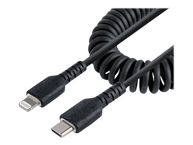 Image of StarTech.com 1m (3ft) USB C to Lightning Cable, MFi Certified, Coiled iPhone Charger Cable, Black, Durable and Flexible TPE Jacket Aramid Fiber, Heavy Duty Coil Charging Cable - Rugged USB Lightning Cable - Lightning cable - 1 m