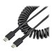 StarTech.com 20in (50cm) USB C Charging Cable, Coiled Heavy Duty Fast Charge & Sync USB-C Cable, High Quality USB 2.0 Type-C Cable, Rugged Aramid Fiber, TPE, 3A, S20, iPad, Pixel - Durable Male to Male USB, Black - USB-C cable - 24 pin USB-C to 24 pin USB