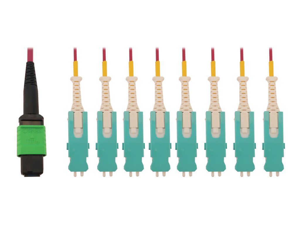 Eaton Tripp Lite Series 40/100/400G Multimode 50/125 OM4 Breakout Fiber Optic Cable (16F MTP/MPO-APC to 8x Duplex SN-PC F/M), LSZH, Magenta, 3 m (9.8 ft.)
