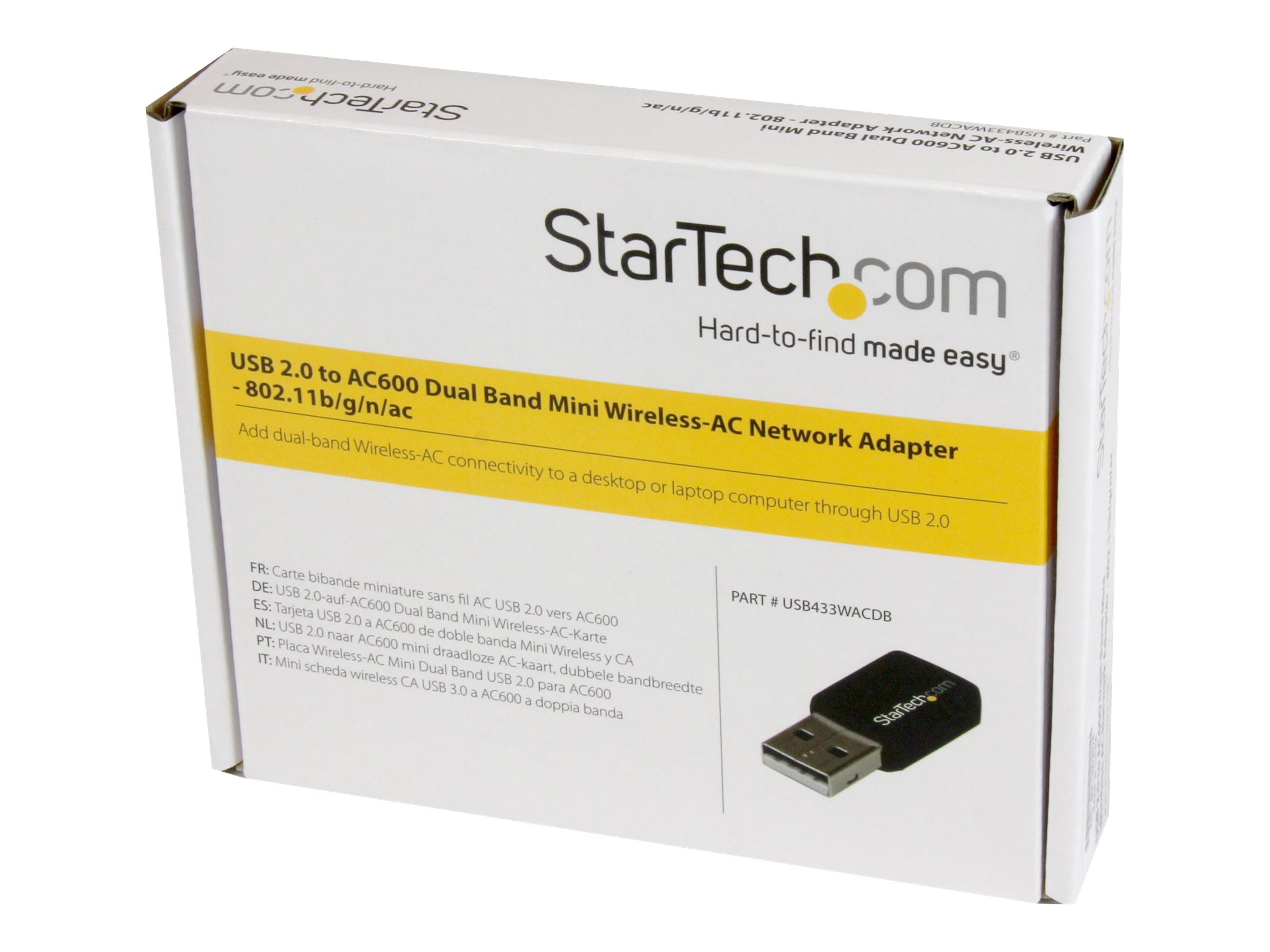 StarTech.com Wireless USB WiFi Adapter – Dual Band AC600 Wireless Dongle -  2.4GHz / 5GHz - 802.11ac Wi-Fi Laptop Adapter (USB433ACD1X1)