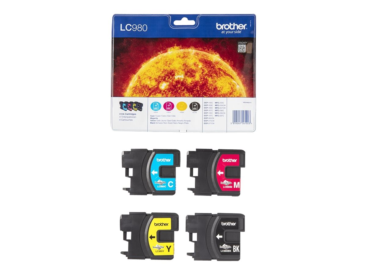 Brother Lc980valbp 4 Pack Black Yellow Cyan Magenta Original Ink Cartridge