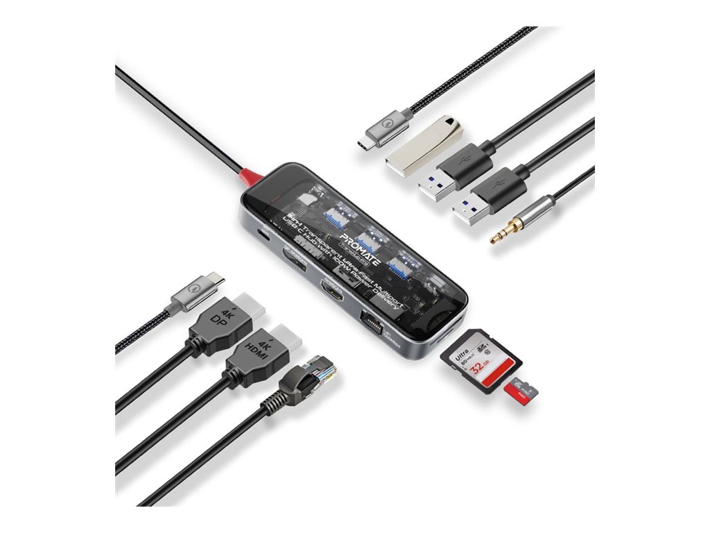 Promate TRANSHUB-PRO docking station USB-C HDMI Product shot Left-angle 79600